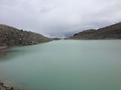 A view of a glacier lake, from standing in front of the glacier itself in Whistler, British Columbia.