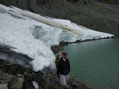David Kennedy walking on a glacier beach near Rainbow Mountain in Whistler, British Columbia.