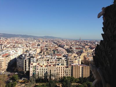 A view of Barcelona from atop La Sagrada Familia, an ornate church in Barcelona, Spain.
