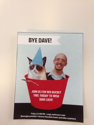 A hilarious flyer including Grumpy Cat and David Kennedy in a red bucket, made with love by Amberley Romo and Kevin Wenzel.
